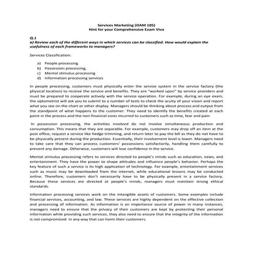 Services marketing hint for comprehensive examination 2011