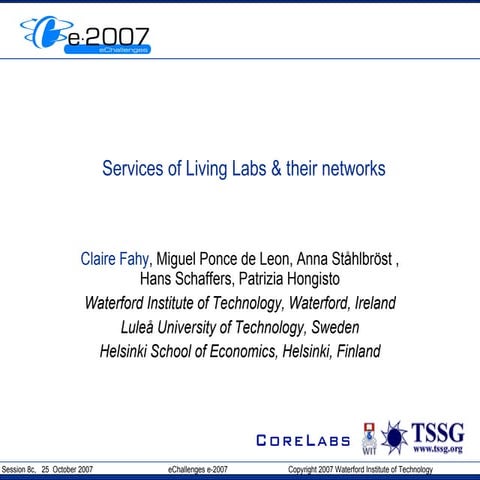 Services Of  LivingLabs and the European Network of Living Labs (ENoLL)
