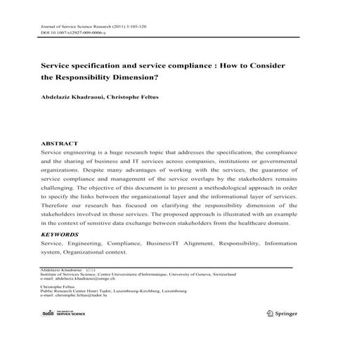 Service specification and service compliance  how to consider the responsibil...