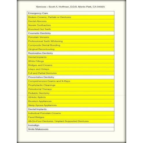 Services provided by Menlo Park dentist Scott Hoffman DDS | PDF