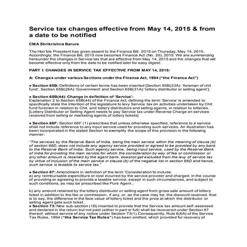Service tax changes effective from may 14