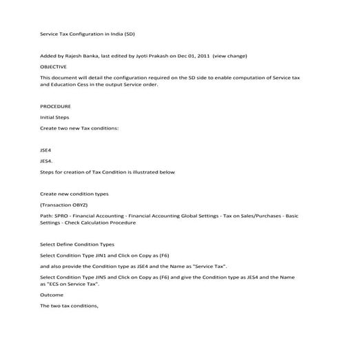 Service tax configuration in india