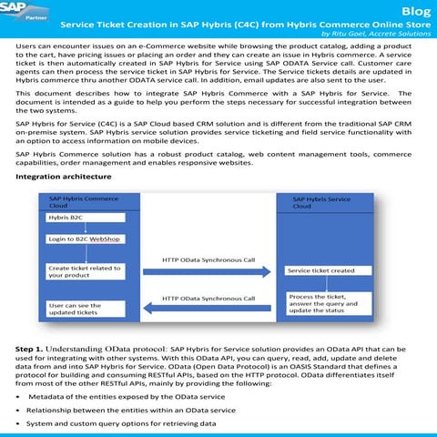 Service Ticket Creation in SAP Hybris (C4C) from Hybris Commerce Online Store