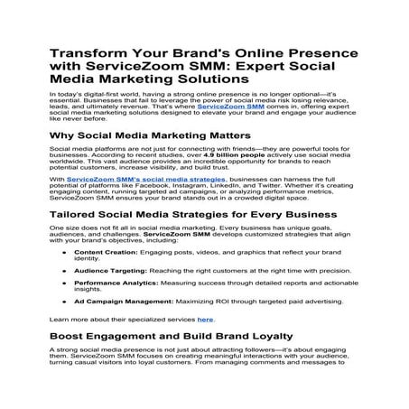 Transform Your Brand's Online Presence with ServiceZoom SMM: Expert Social Media Marketing Solutions
