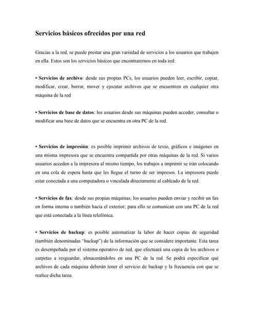 Servicios básicos ofrecidos por una red