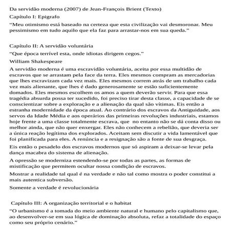 DA SERVIDÃO MODERNA (2007) de Jean-François Brient (Texto)