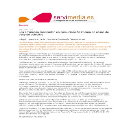 Las empresas suspenden en comunicación interna en casos de despido colectivo