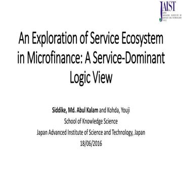An Exploration of Service Ecosystems in Microfinance: A Service Dominant Logi...