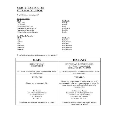 Ser y estar. forma en presente y diferencias (i) doc