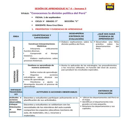 Sesión 4 Personal Social SEXTO GRADO PRIMARIA | DOCX