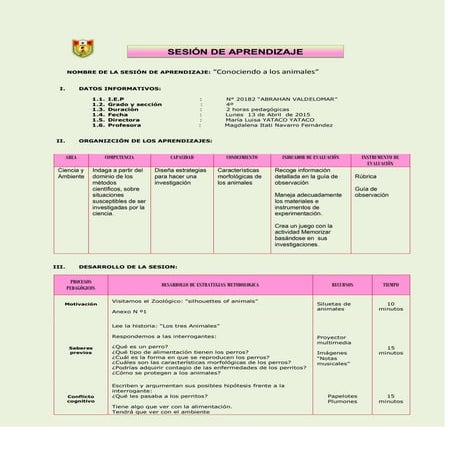 Sesión de Aprendizaje: "Conciendo a los Animales"