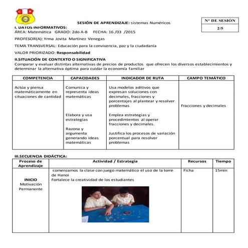 Sesión de aprendizaje  situaciones comerciales