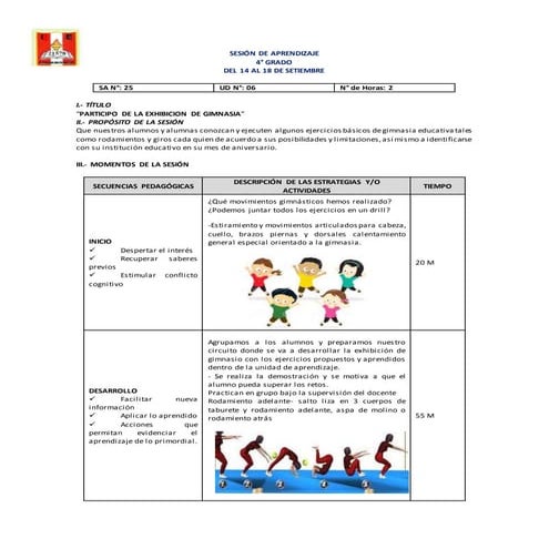 Sesión de aprendizaje GIMNASIA
