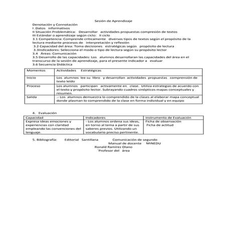 Sesión de aprendizaje de comunicacion de segundo