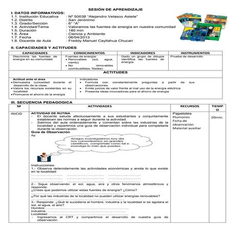 Sesión de aprendizaje energias renovables para el aula