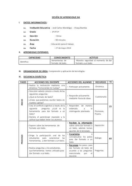 Sesión de aprendizaje de Computacion