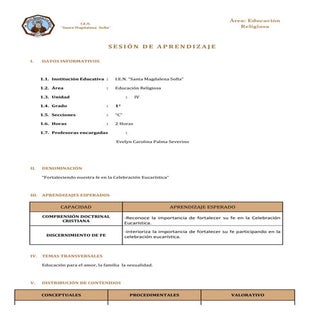 Sesión de aprendizaje religión