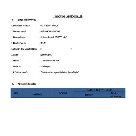 Sesión de aprendizaje - Fábula