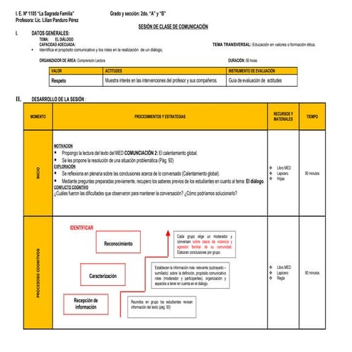 Sesión de clase con procesos cognitivos (Identificar))