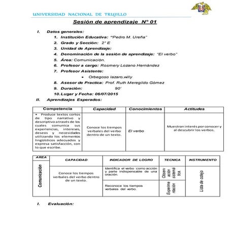 EL VERBO SESIÓN DE APRENDIZAJE 