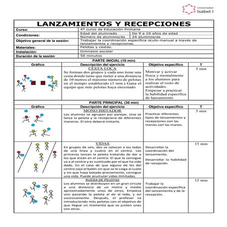 Sesión lanzamientos recepciones