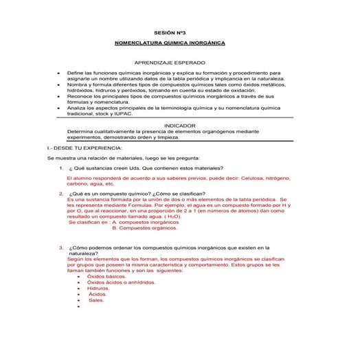 Sesión Nº3 Nomenclatura Química Inorgánica
