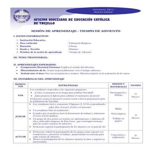 Sesión primer grado adviento