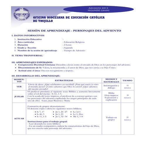 Sesión segundo grado adviento