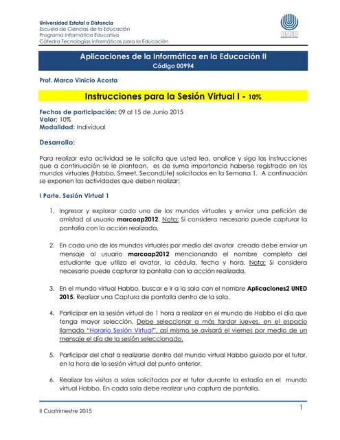 Sesión virtual I Aplicaciones 2 UNE...