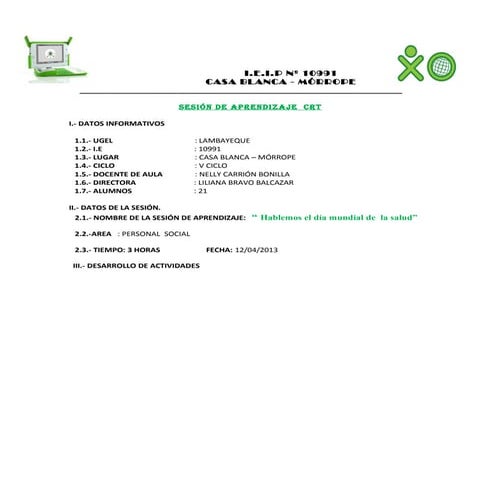 Sesión de aprendizaje - Personal Social