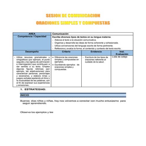 Hoja De Trabajo De Oraciones Simples Y Compuestas De Cuarto Grado