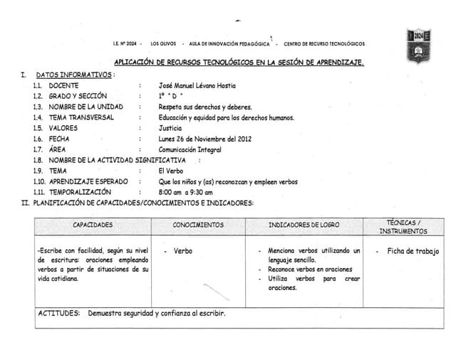 Sesion aprendizaje el verbo xo