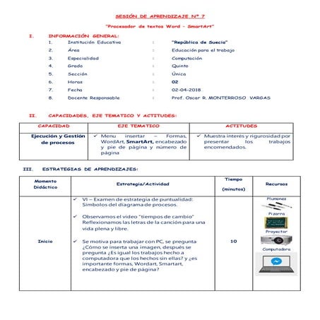 Sesion de aprendizaje - computacion