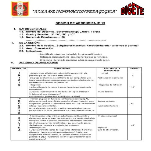 Sesion de aprendizaje