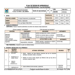 Sesion de aprendizaje matematica-2015