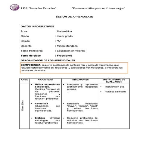 Sesion de aprendizaje 3°
