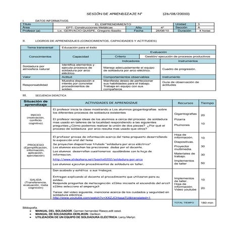 Sesion de aprendizaje educacion para el trabajo