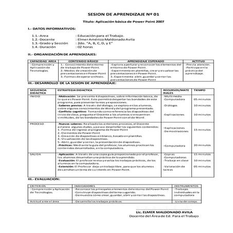 Sesion de aprendizaje nº 01  de power point