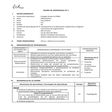 Sesion de aprendizaje nº 1