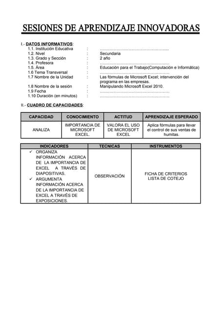 Sesiones de aprendizaje de 1° a 5° secundaria