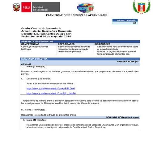 Sesión de aprendizaje La república el guano - Lic. Juan Carlos Quispe Cari