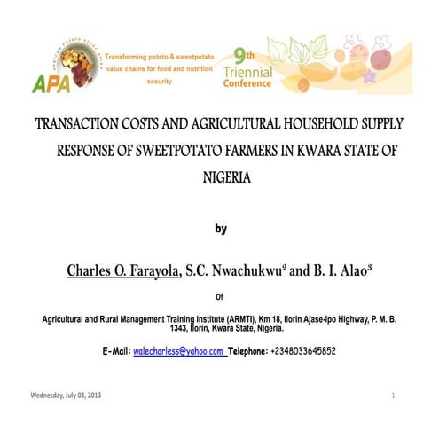 Sess12 1 charles farayola, sc nwachukwu & bi alao   transaction costs & agric...