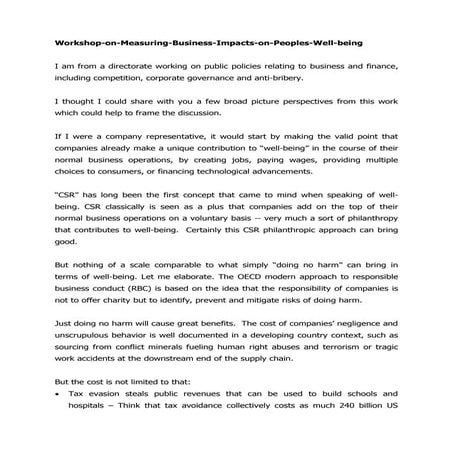 OECD Workshop: Measuring Business Impacts on People’s Well-being, Pierre Poret