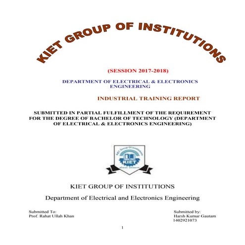 Industrial Training Report, Study of Power System of BEL