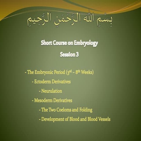 Embryology Course III - 3rd to 8th Weeks of Development