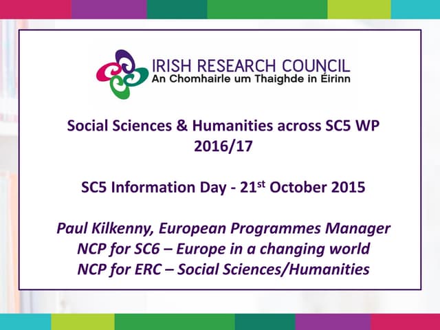Social Sciences & Humanities Across the SC5 WP2016/17 – Paul Kilkenny