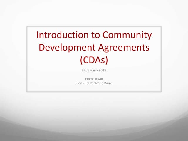 Introduction to Community Development Agreements (CDAs)