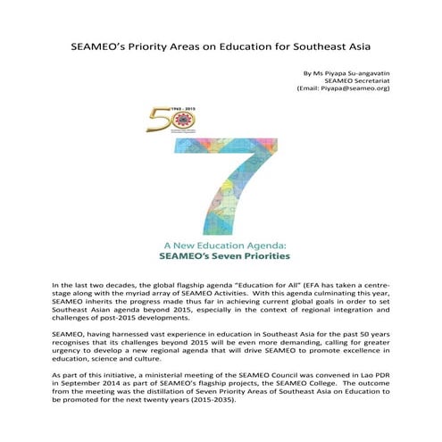 Session I:  Piyapa su-angavatin - SEAMO's Priorities on Education for Southea...