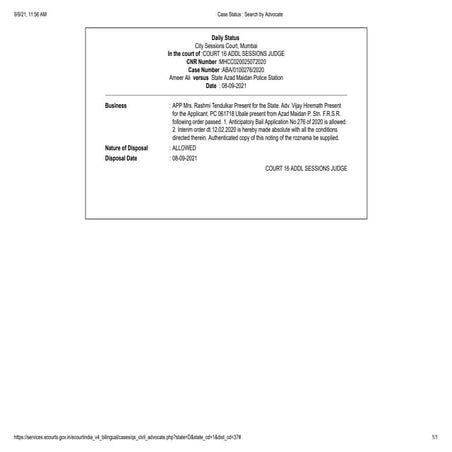 Sessions court order dated 8.9.21