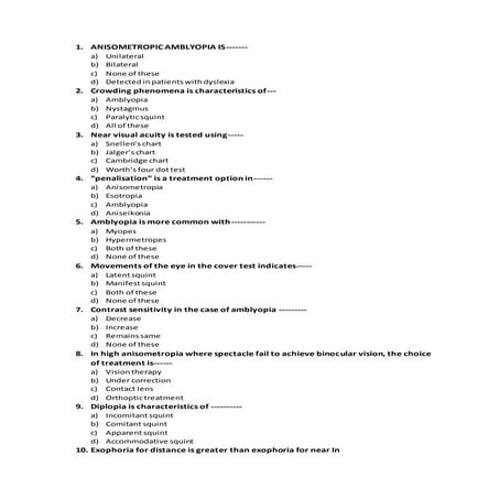 CLINICAL REFRACTION QUESTION SET 1 M.C.Q